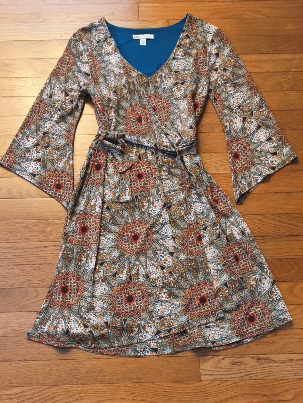 Cato Multicolor Geometric Midi Dress with Belt